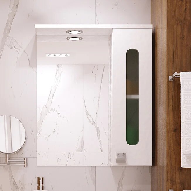 Зеркало Misty Урал 60 R со светодиодной подсветкой с полкой со шкафчиком 60 см с розеткой белое