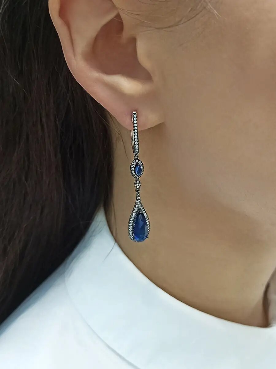 Серьги VALTERA, серебро, 925 проба, фианит, сапфир синтетический