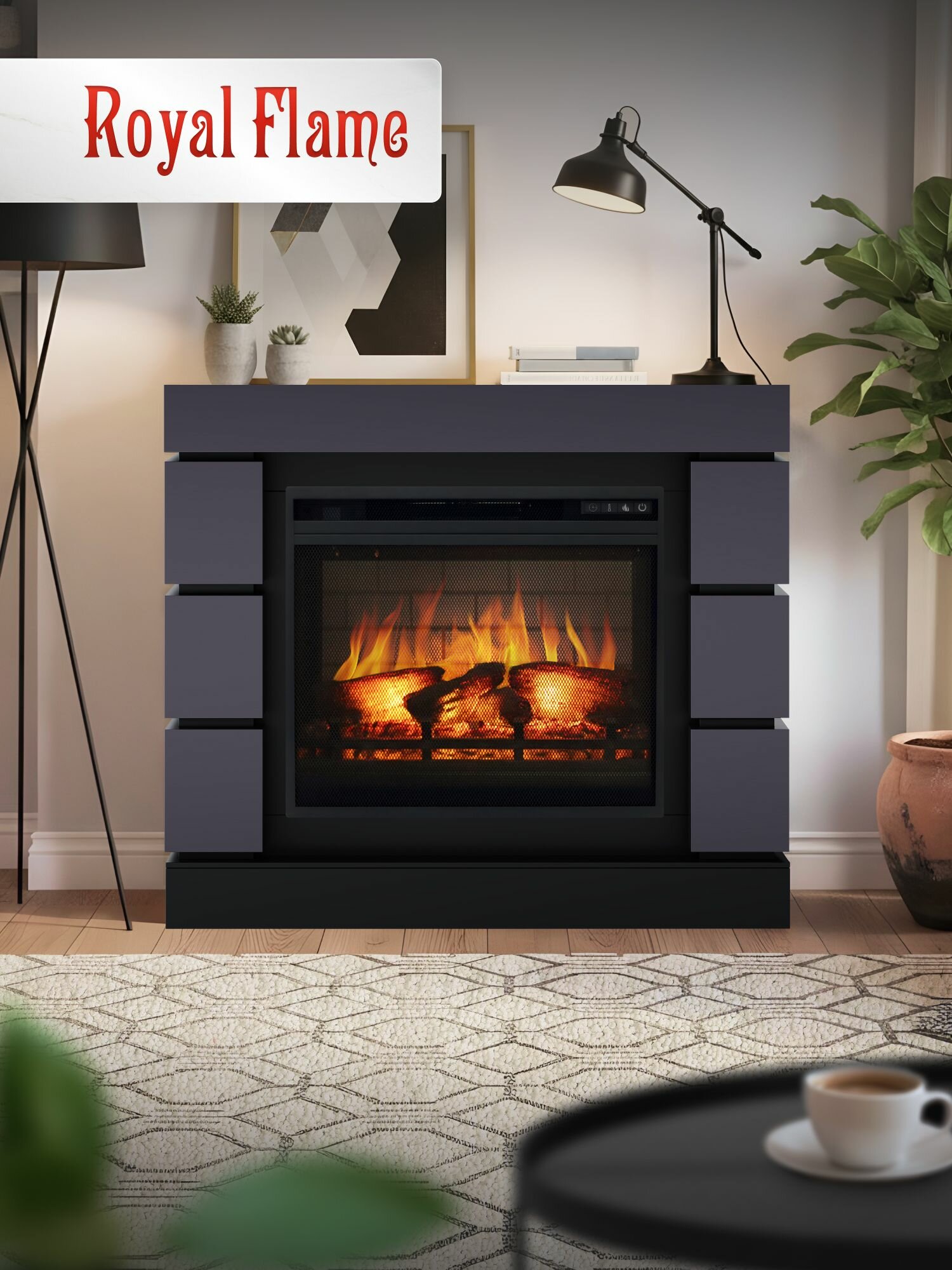 Камин электрический напольный MODERN 23 серый графит с 3D очагом от бренда Royal Flame