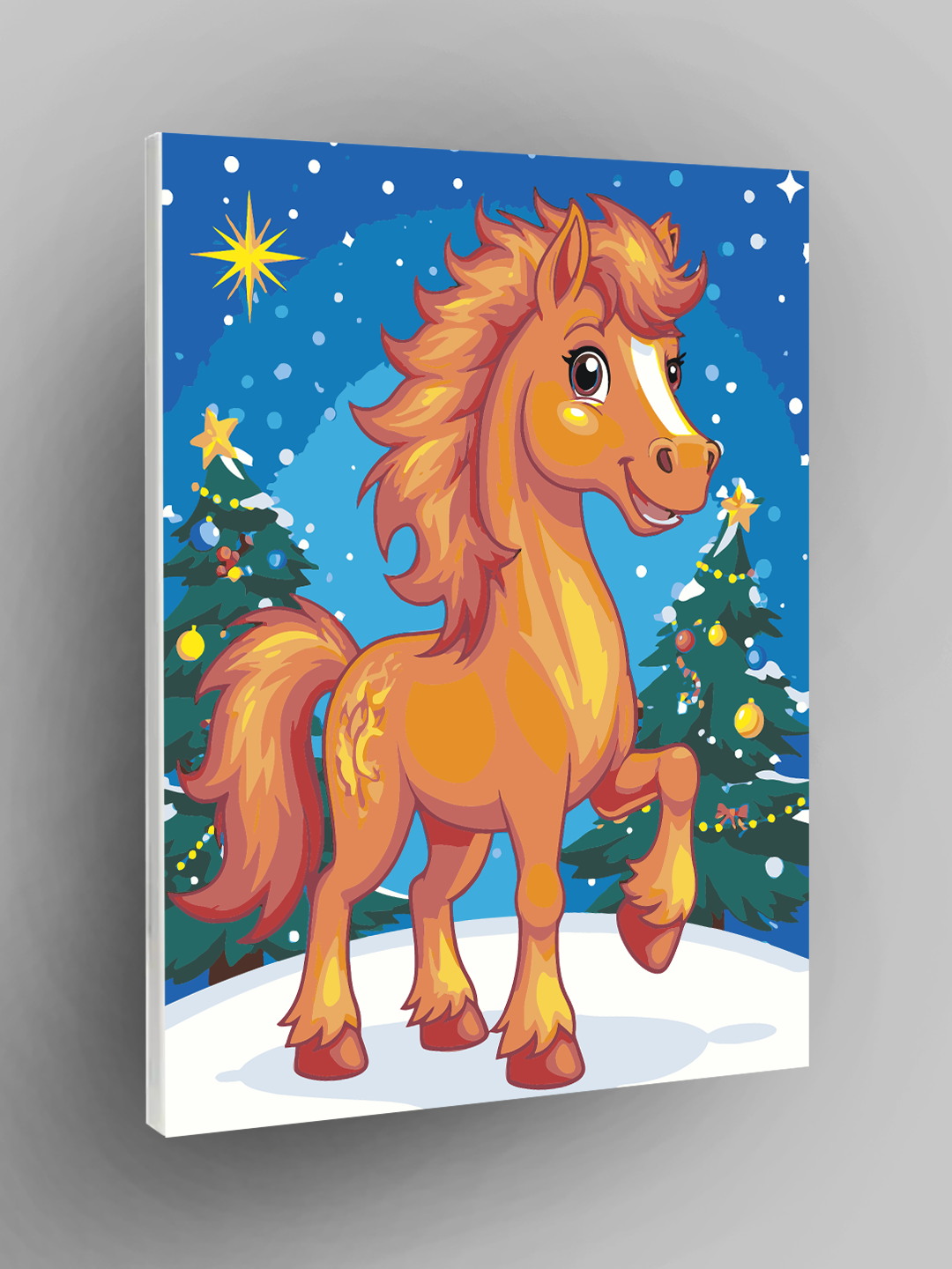 Картина по номерам "Новогодняя лошадь", Новый год, Зима, 40×50 см, раскраска на холсте, набор для рисования