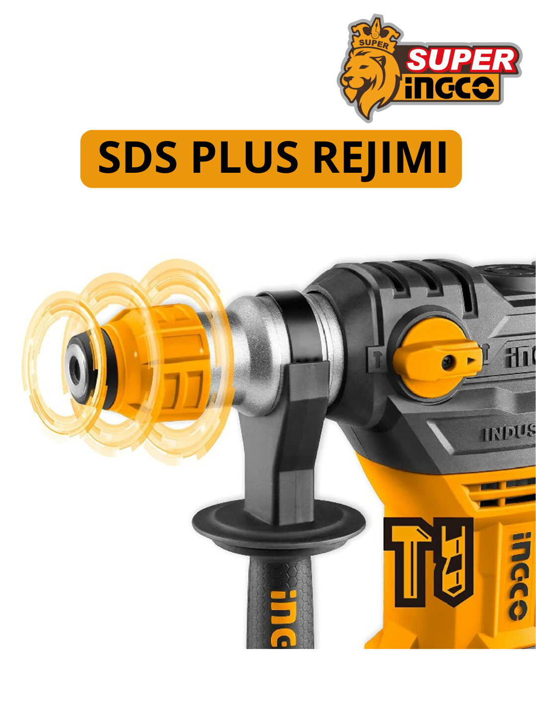 Перфоратор INGCO RH150028, с манометром, угольными щетками с автостопом — фото 1