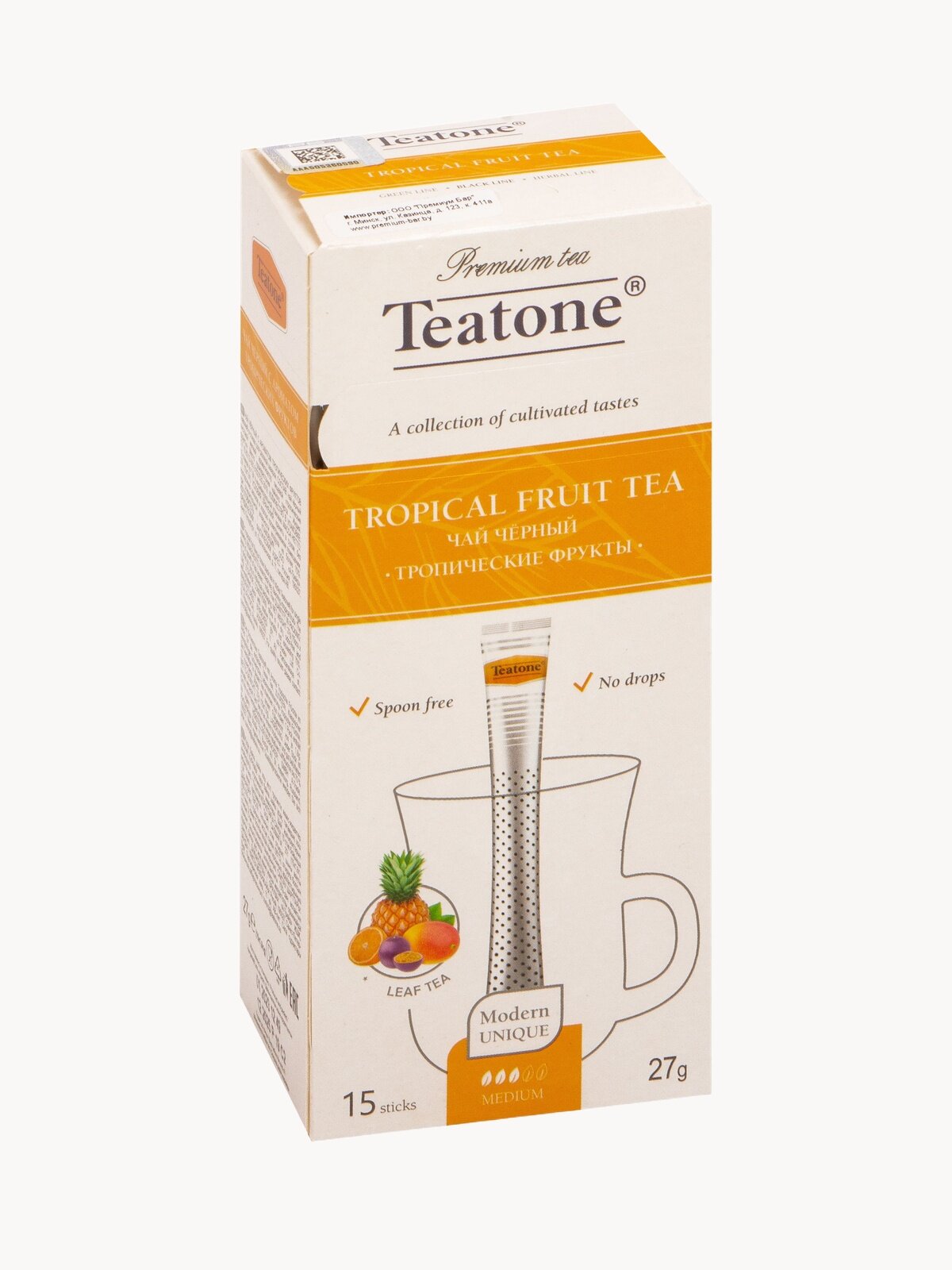 Чай чёрный с ароматом тропических фруктов, TEATONE, в стиках, (15шт*1,8г)
