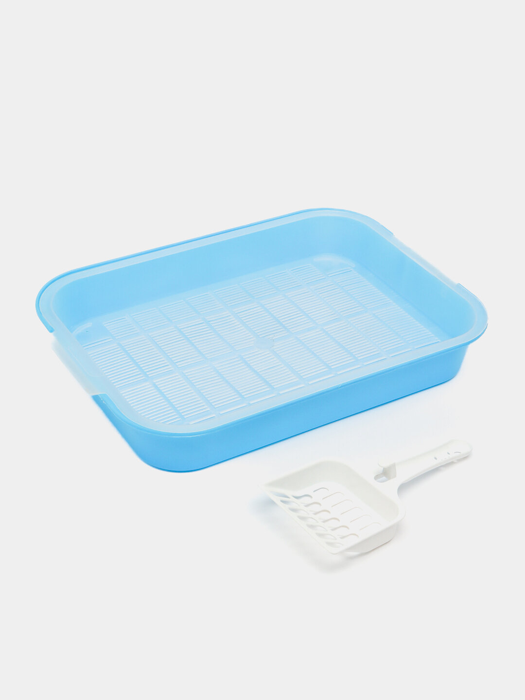 Лоток для кошек, с лопаткой и секучей дном в комплекте(35*27*6см)