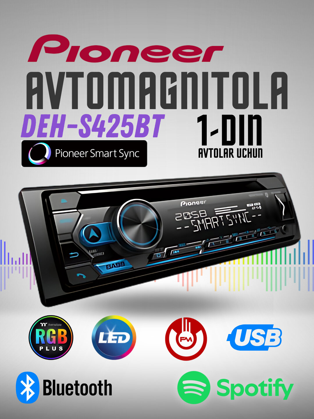 Автомагнитола PioneerDEH-S4250BT,50Вт, CD, FM/AM, AUX, USB, Bluetooth Оригинал