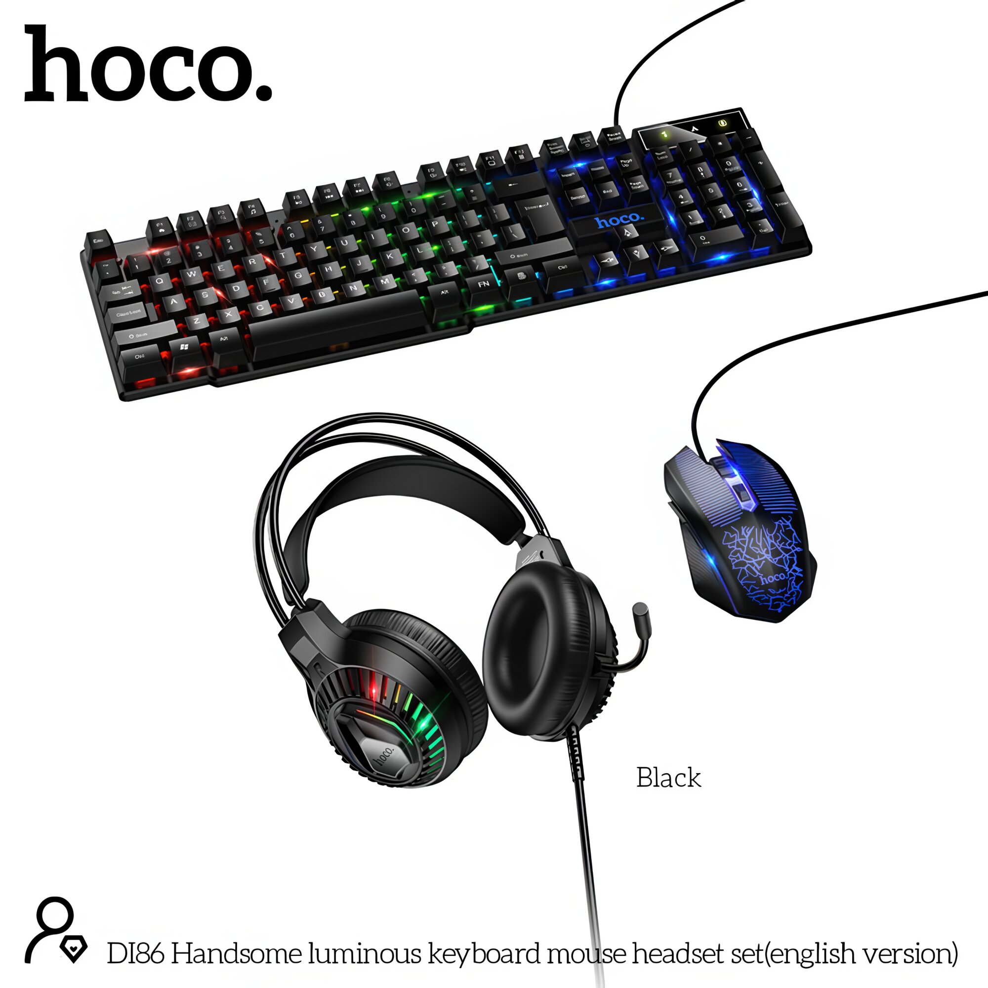Игровой набор Hoco DI86, 4 в 1: наушники, мышь, коврик, клавиатура