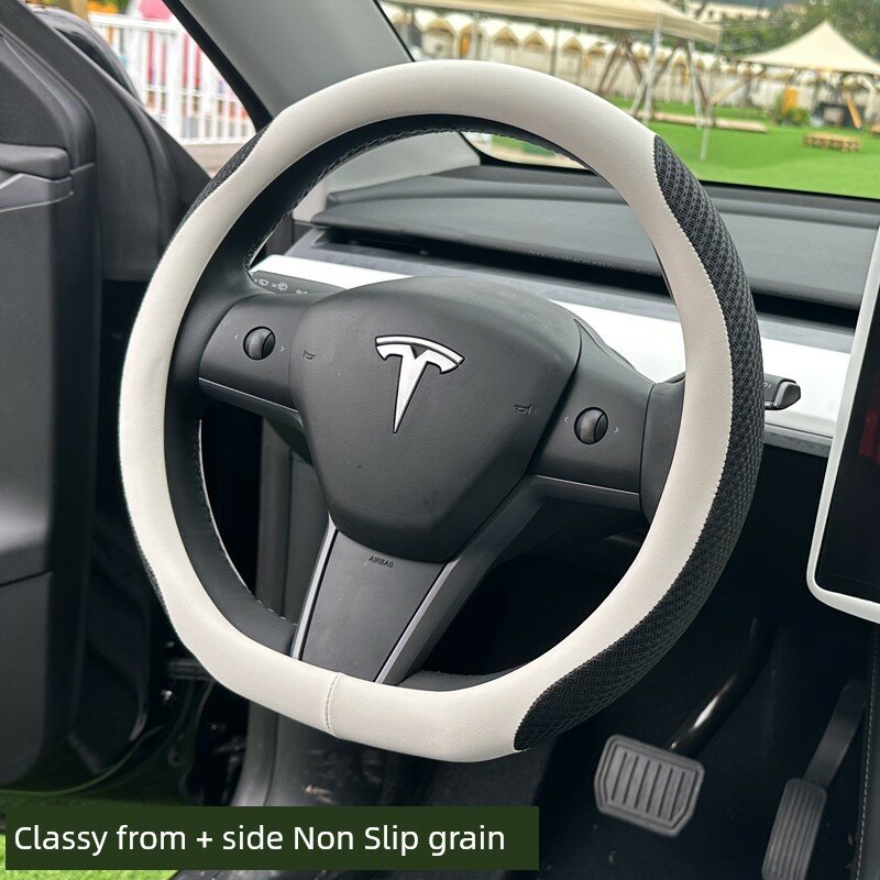 Премиум белый чехол для рулевого колеса Tesla Model 3/Y (Старая модель) с противоскользящим узором