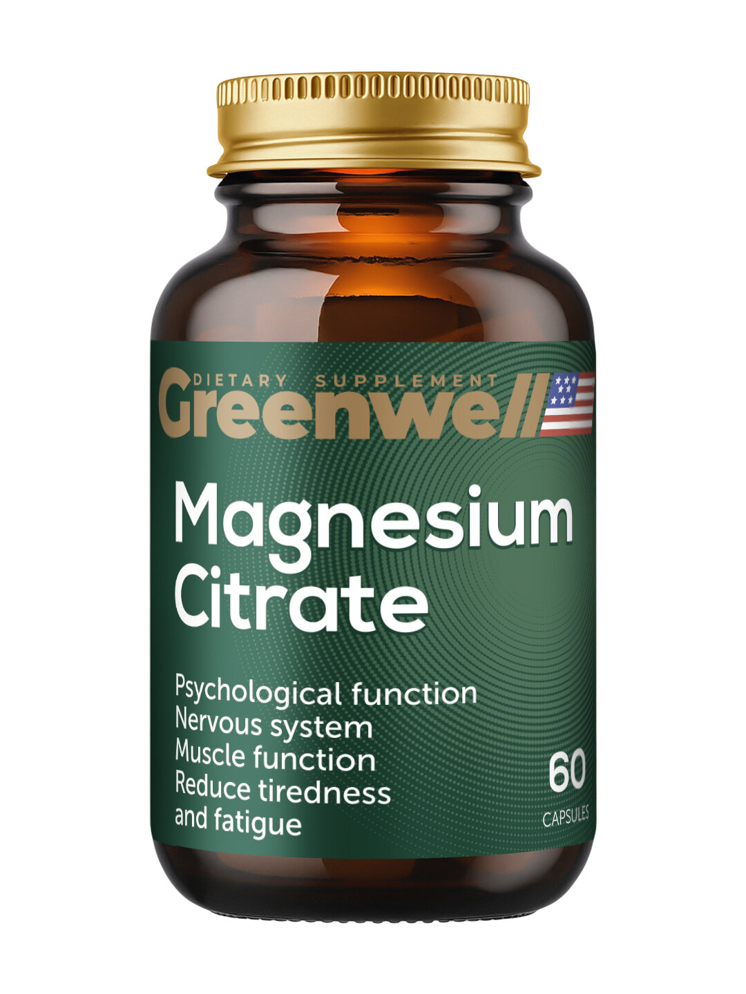 Магний Цитрат, поддержка сердца, мышц и снижение стресса, 60 капсул, Greenwell