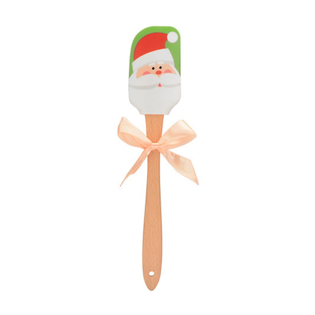 Silicone Spatula With Wooden Handle Printed Santa Claus For Christmas Kitchen Baking Tool Multi