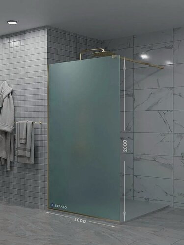 Изображение товара Душевая одиночная перегородка staklo 100x200 из обычного матового стекла бронза фурнитура