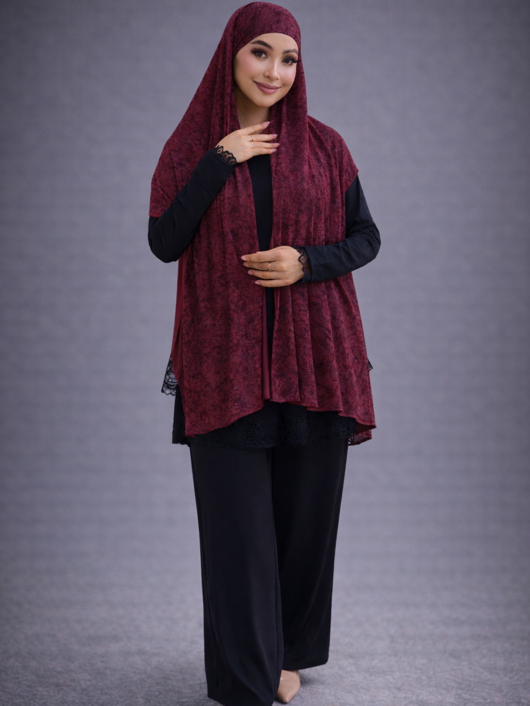 Шарф  для женщин,100х3 см, бордовый, бежевый — фото 1