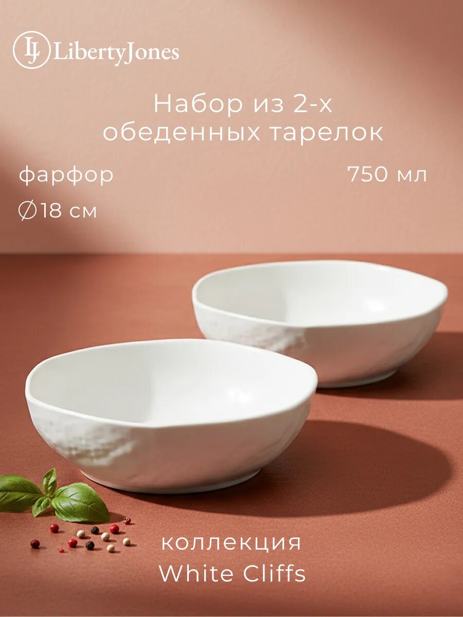 Глубокая тарелка White Cliffs 750 мл в наборе из 2 шт. столовая суповая фарфоровая миска пиала салатник Ø18 см Liberty Jones LJ0000185