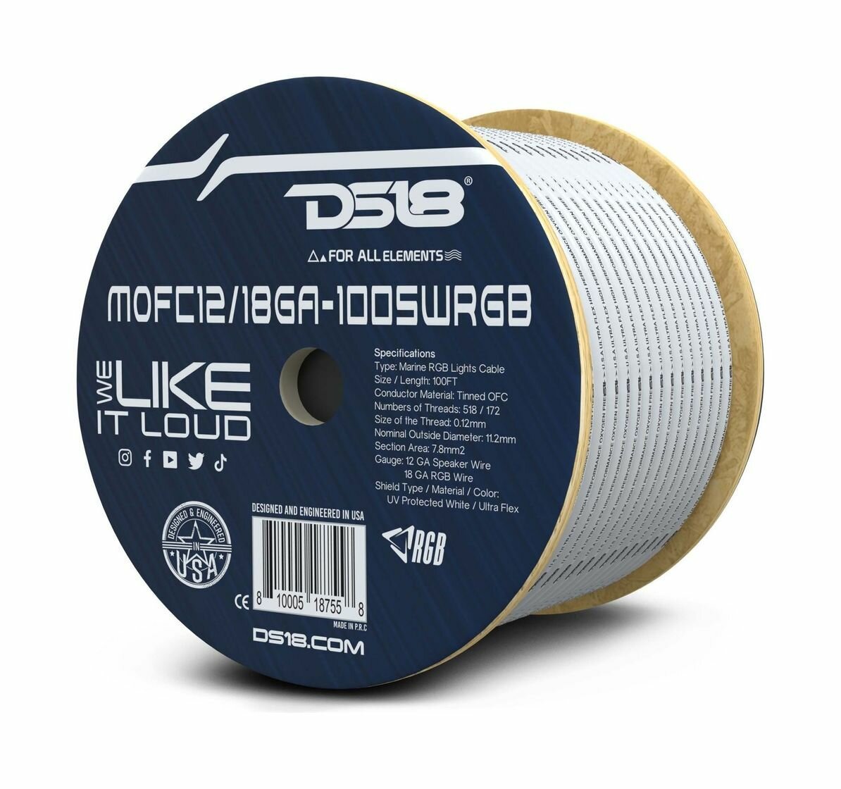 Кабель акустический одноканальный 12GA с проводами RGB 12-GA MOFC12/18GA-100SWRGB, DS18