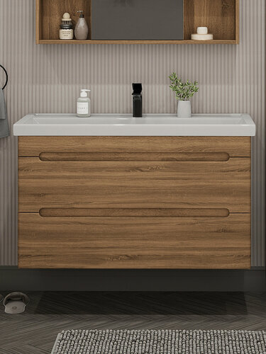 Изображение товара Тумба подвесная SanStar Diva 100 с раковиной Фостер 100 (комплект) для ванной комнаты, Gold Craft