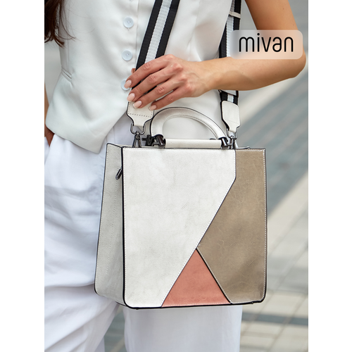 фото Сумка тоут mivan, фактура гладкая, бежевый, белый