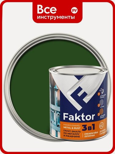 Изображение товара Грунт-эмаль ярославские краски FAKTOR на ржавчину 3 в 1, зеленая, банка 0.8 кг 215146 для преобразования ржавчины
