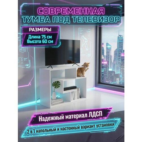 фото Умба под телевизор модульная напольная 75х60х30 см, белая прудников н.в.
