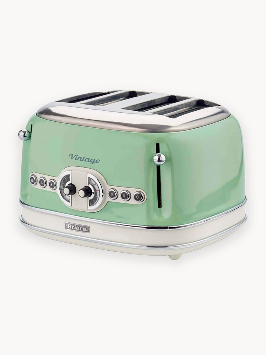 Тостер для хлеба Ariete Vintage, зеленый, 4 ломтика, с поддоном для крошек (00C015604AR0)