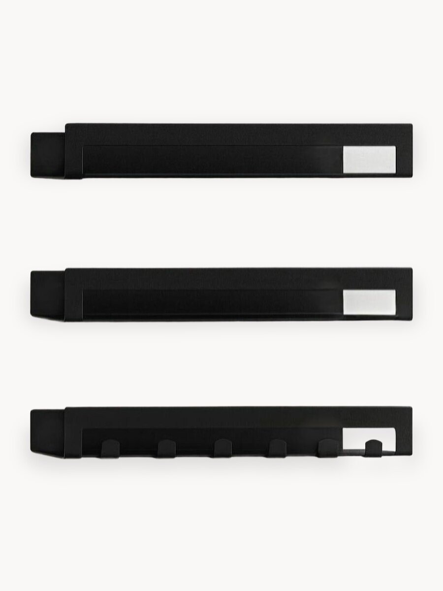 Полка для ванной настенная 35 см с крючками, без сверления, металлическая, чёрная, комплект 3 шт, ComfortCraft