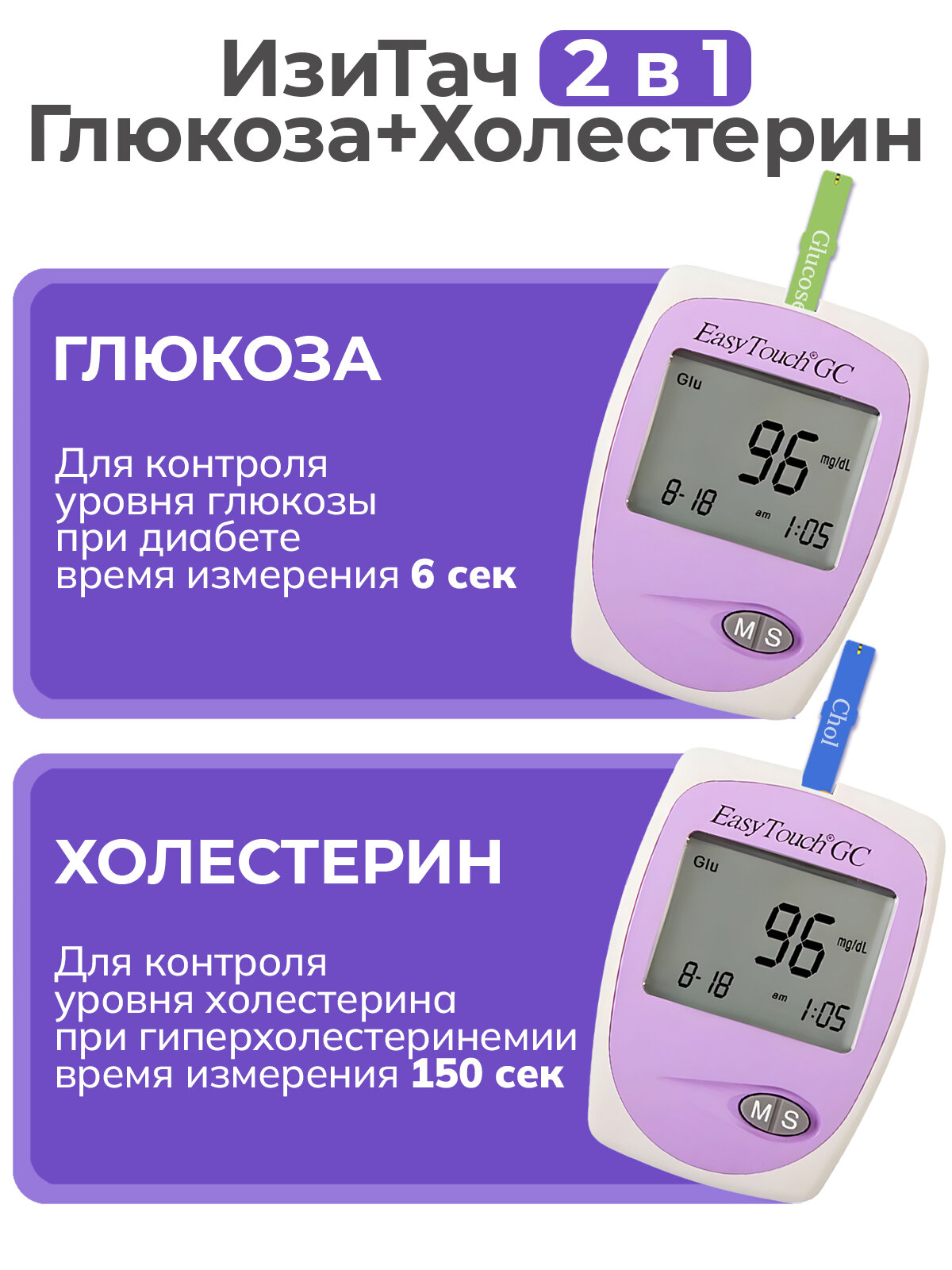 Изображение Анализатор Изи Тач (EasyTouch GC) для контроля уровня глюкозы и холестерина в крови