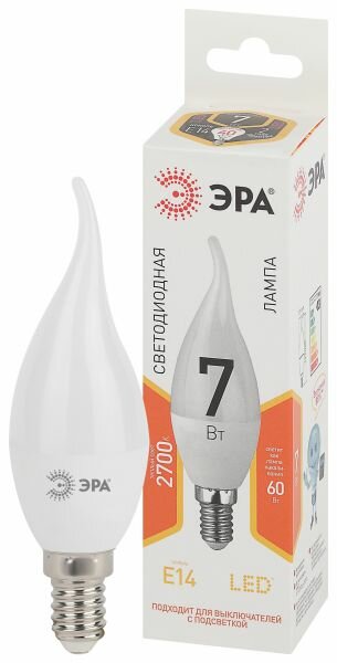 ЭРА LED BXS-7W-827-E14 (диод свеча на ветру 7Вт тепл E14) Б0028482