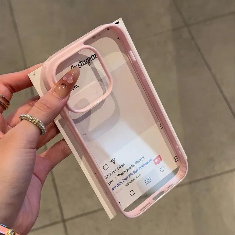 Прозрачный чехол-бампер ярких цветов для iPhone 16 E 15 14 13 12 11 Pro Max Plus акриловая жесткая прозрачная задняя крышка Capa Розовый Для iPhone 15 Плюс