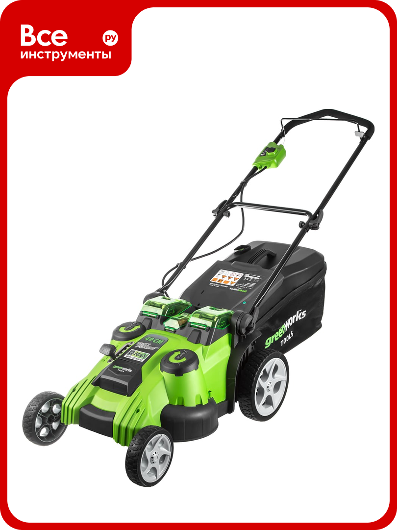 Газонокосилка аккумуляторная GreenWorks TwinForce G40LM49DB, 40V, 49 см, c 1хАКБ 4 Ач c USB и ЗУ 2500207USB4