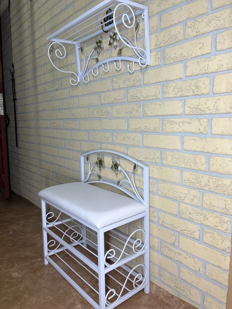 Кованая прихожая, вешалка + банкетка, Студия кованой мебели Нива, цвет античное золото — фото 1