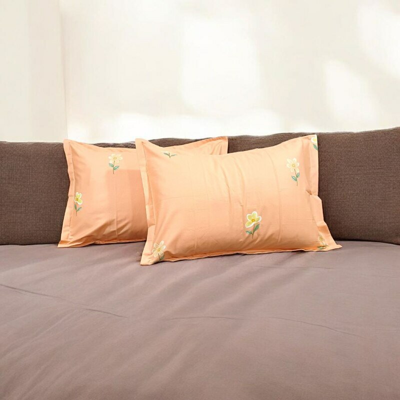 Наволочки LINENS, 50x70см, сатин, подарочная упаковка, цветы, оранжевые