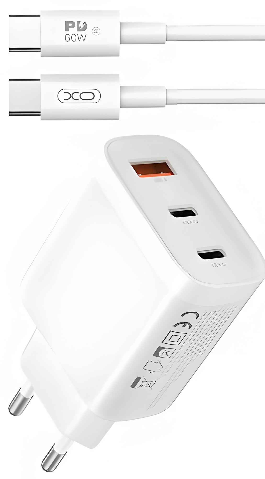 Сетевое зарядное устройство XO L117 USB Type-C, 20W, быстрое, универсальное, белое