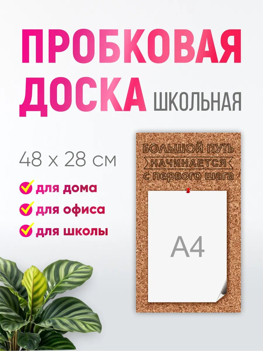 Пробковая доска' для заметок в школу ' 48х28 см. (с цитатой)