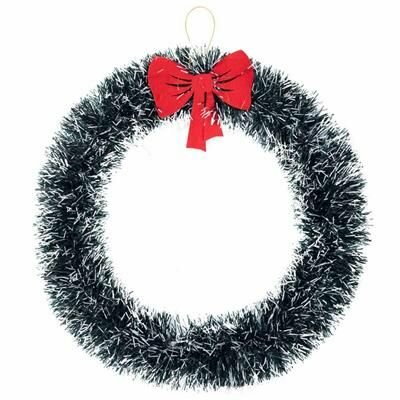 Новогодний венок КНР зеленый белый бант красный диаметр 33 см