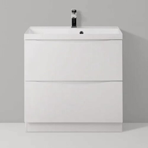 Изображение товара Тумба с раковиной BelBagno Marino 60 напольная, 60 см, белая, глянцевая, из МДФ, с ящиками, раковина для ванной из камня, прямоугольная