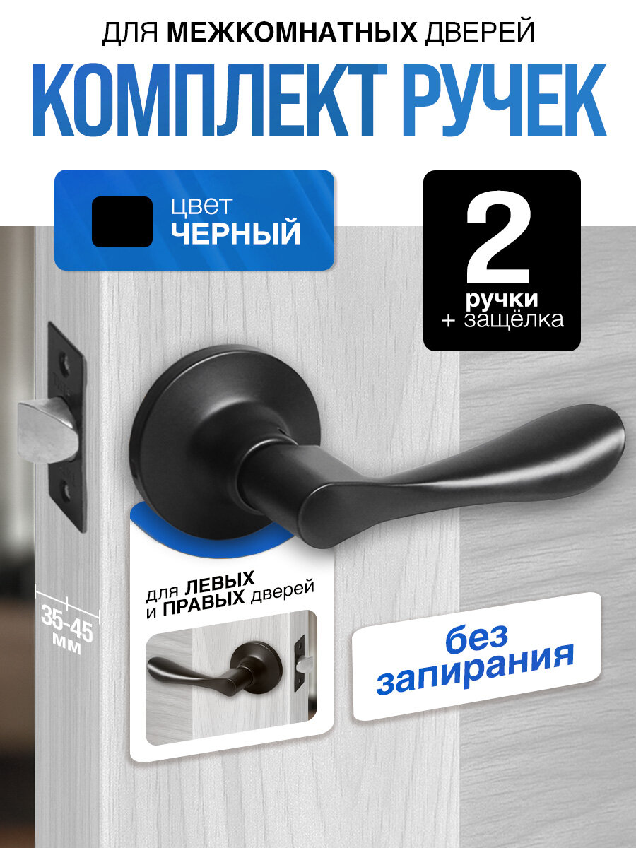 Ручка дверная межкомнатная с защелкой (без фиксатора и ключей) Титан 891-05 BL черная матовая