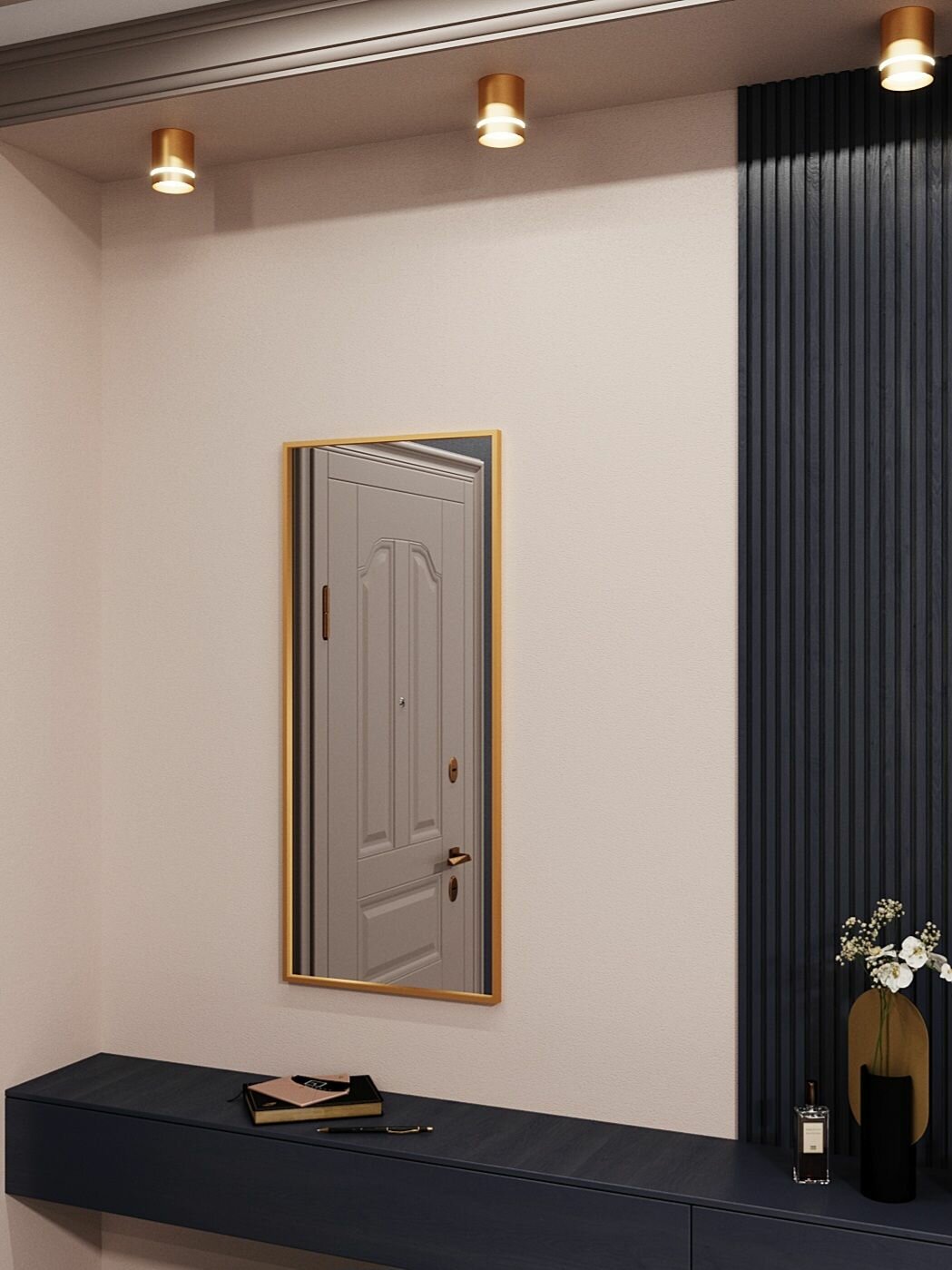 Зеркало в ванную в алюминиевой раме MOONRISE 100х40 см. Золото