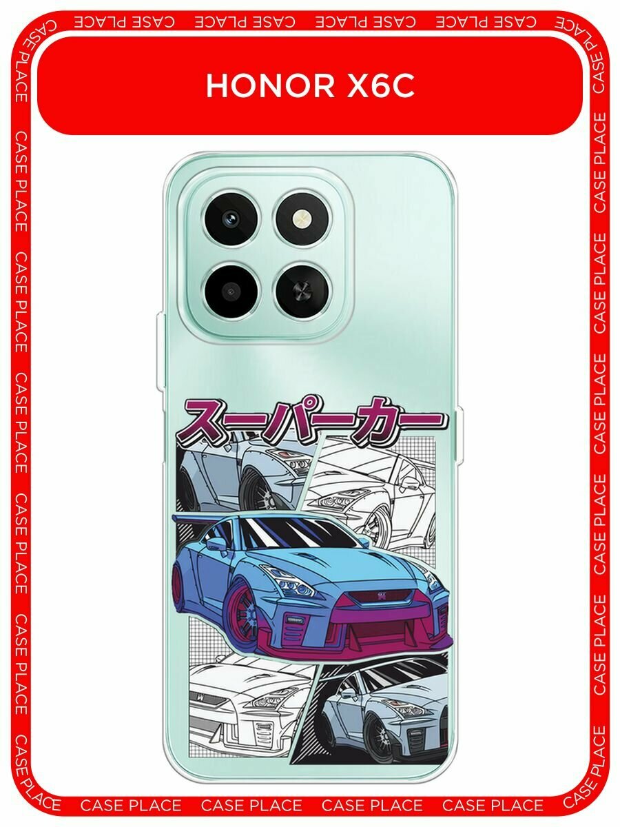 Чехол на Honor X6c / Хонор X6c с принтом "JDM коллаж", прозрачный