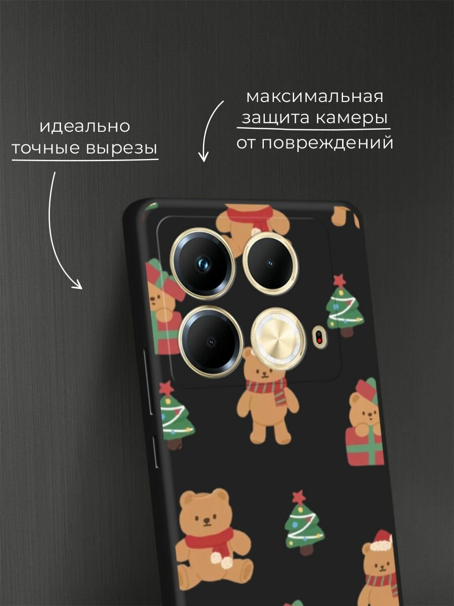 Черный матовый чехол на Infinix Note 40 / Инфиникс Нот 40 с принтом "Игрушечный новогодний мишка" — фото 1