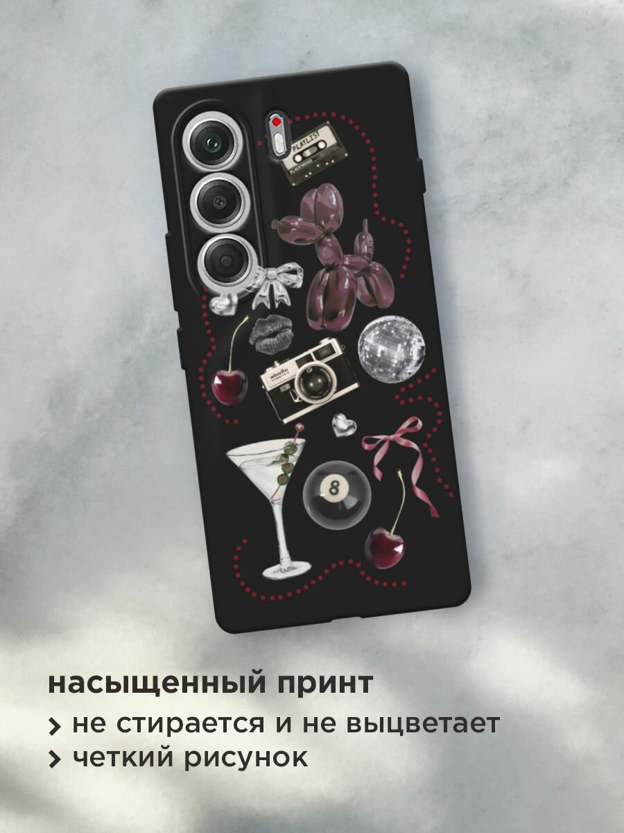 Черный матовый чехол на Tecno Camon 40 / Текно Камон 40 с принтом "Бордовый коллаж" — фото 1