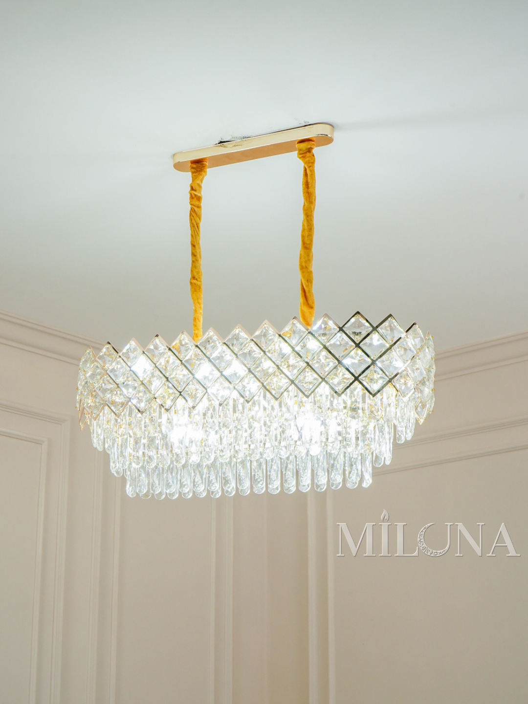 Люстра хрустальная, подвесная, с регулировкой высоты, в двух цвета, для зала и гостиной