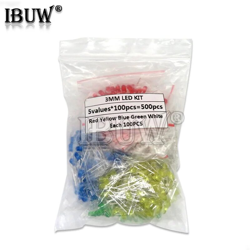 500 шт 3 мм светодиодный набор диодов смешанных цветов красный зеленый желтый синий белый каждый 100 шт