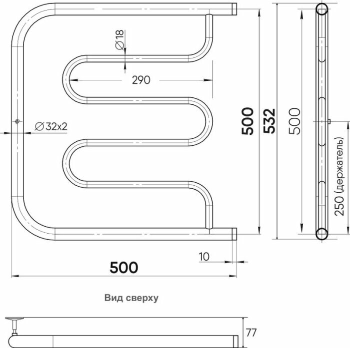 Водяной полотенцесушитель Indigo 50х50 см, черный муар - фото №4