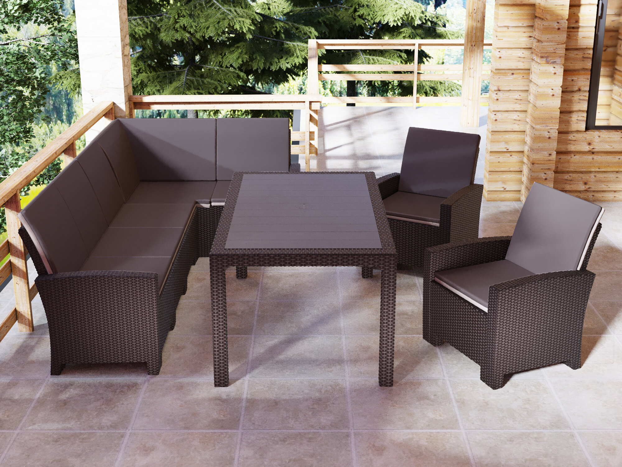 Комплект мебели Мир Дачника California ротанг цвет венге 7 персон подушки на спинку