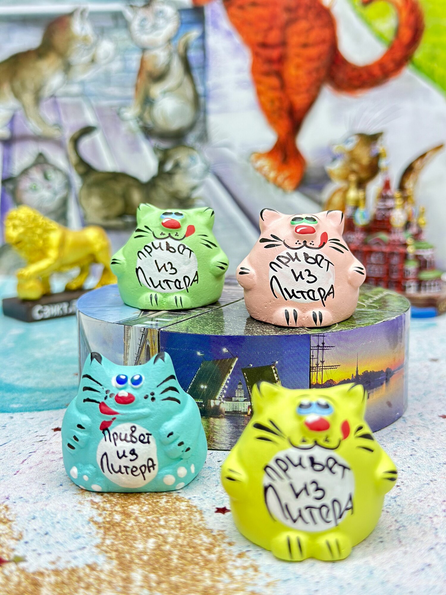 Набор статуэток котики 4 штуки, сувениры Санкт-Петербург — фото 1