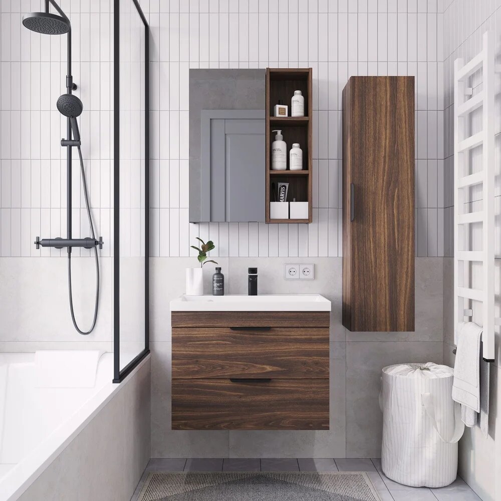 Тумба под раковину тумба для ванной подвесная Итана Alta 70 689х443х520 под умывальник Clarissa 70 Дуб бурбон