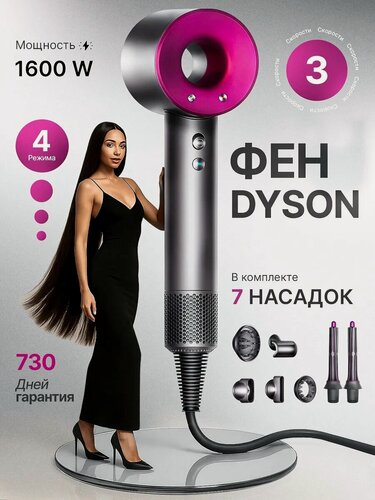 Изображение товара Фен для волос/ фен стайлер для сушки и укладки волос 7 магнитных насадок