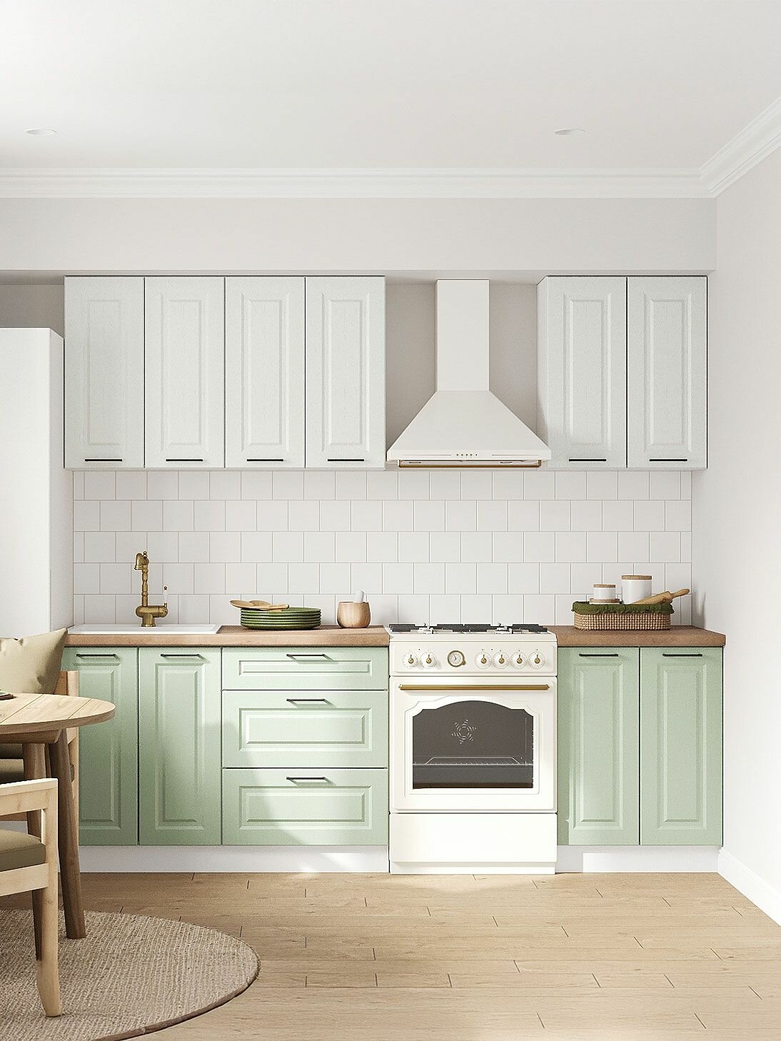 Кухонный гарнитур Шервуд 1.8 м мебель для дома и кухни Белый / Арктик / Шато мята