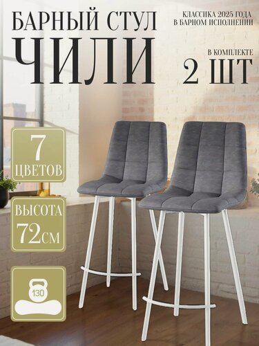 Изображение товара Стул для кухни обеденный Чили барный Серый 2 шт белые опоры