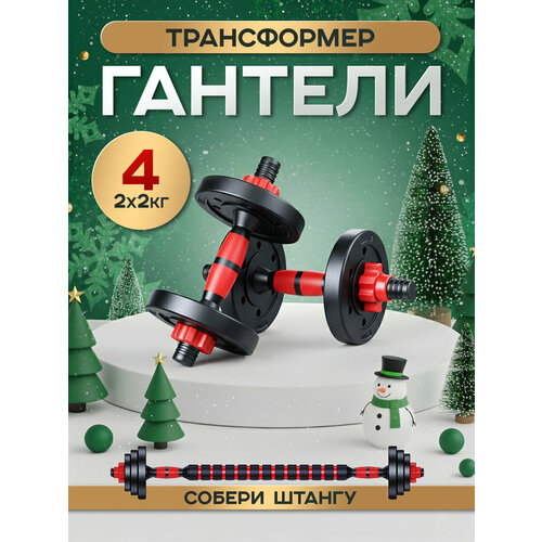 Гантели неопреновые Атлант женские 2кг-2шт +переходник для штанги