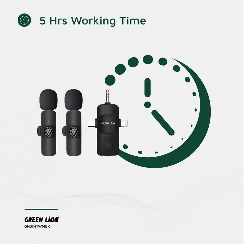 Микрофон Green Lion 3 в 1, разъемы Type-C / Lightning / Aux - зеленый — фото 1