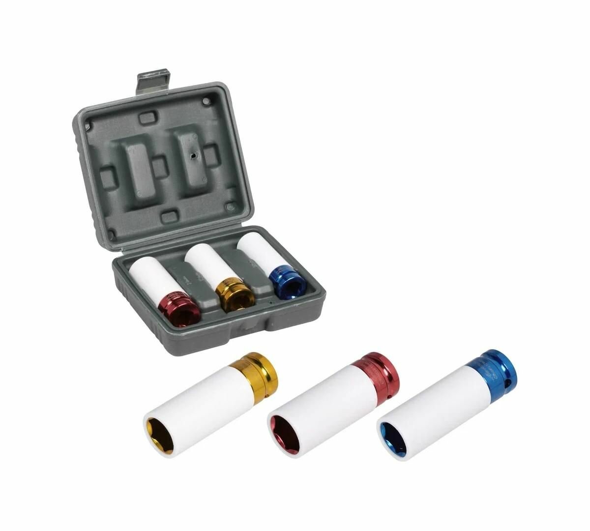 Набор головок для колесных дисков AIRLINE AT-IS12-41 ударных, 1/2"DR, шестигранных, удлинённых, 3 предмета, 17, 19, 21 мм