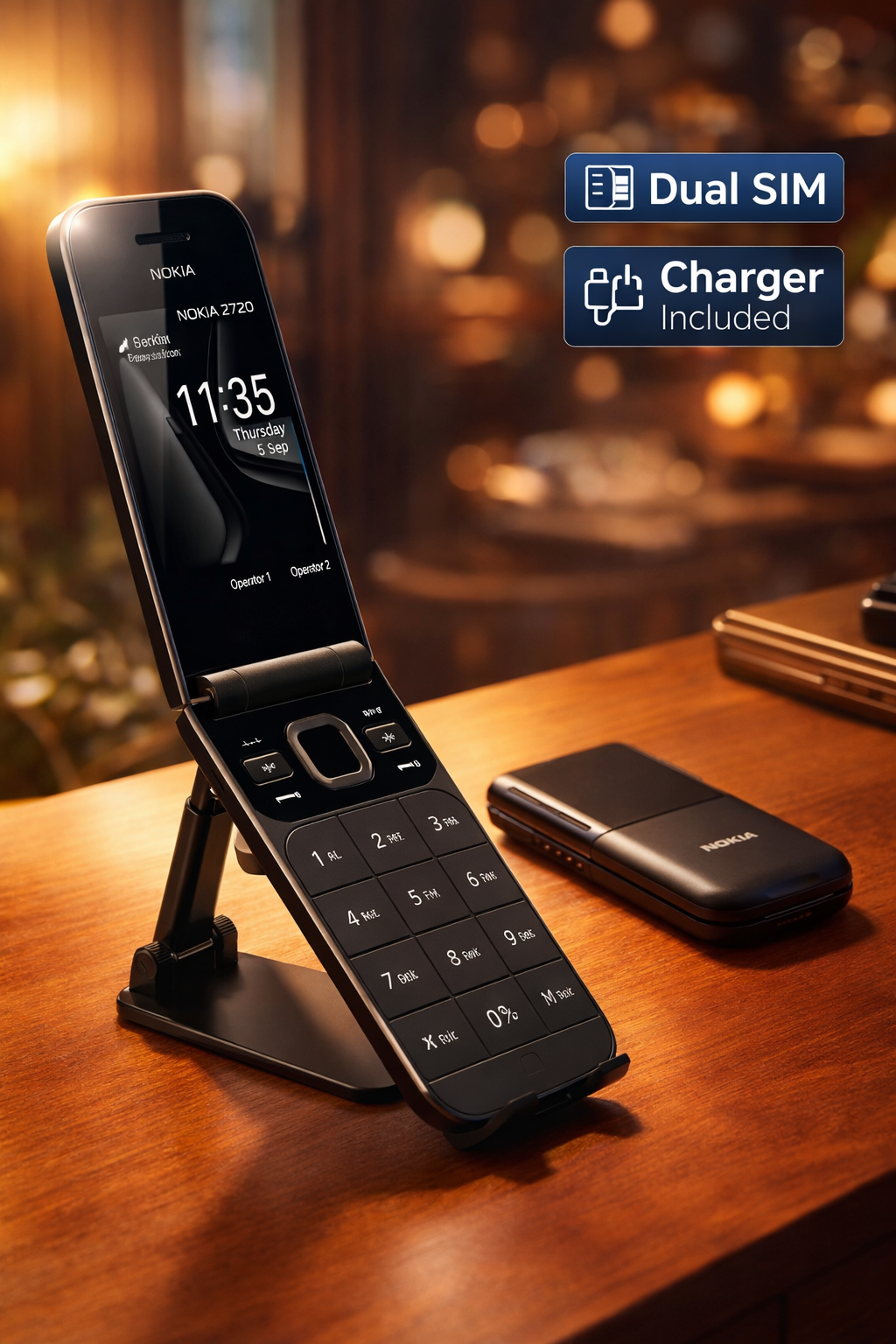 Nokia Кнопочный телефон Nokia 2720 Flip TA-1170DS , две SIM-карты Black UZIMEI Зарегистрированный